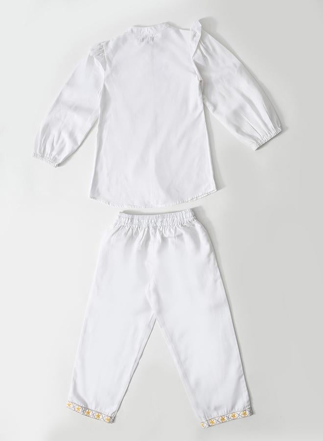 BELLA MODA Cotton Full Sleeves Floral Embroidered Shirt Style Top and Pant Set - Image 3