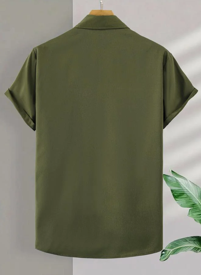 Take Two Men Khaki Short Sleeve Shirt with Pockets