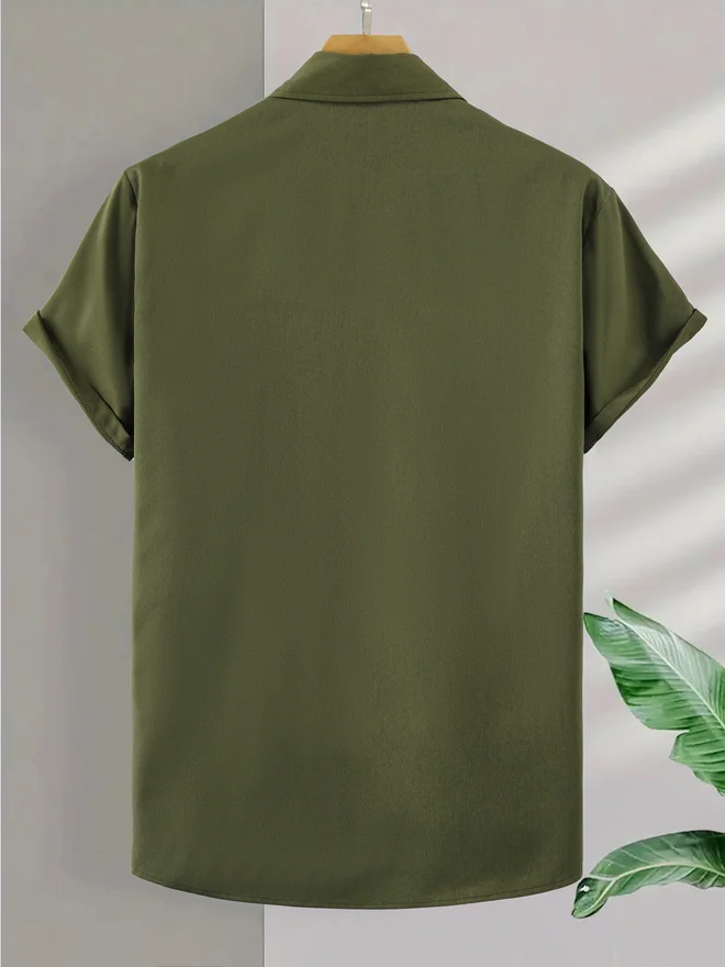 Take Two Men Khaki Short Sleeve Shirt with Pockets