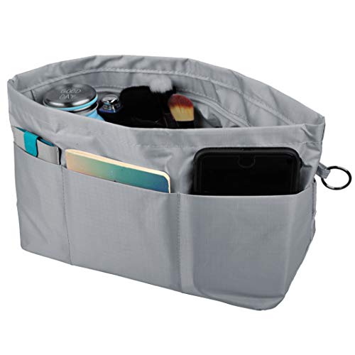 Vercord Purse Organizer Insert Bag Tote Handbags Pocketbook Inserts Organizers Zipper 11 Pockets Light Grey Medium - Image 3