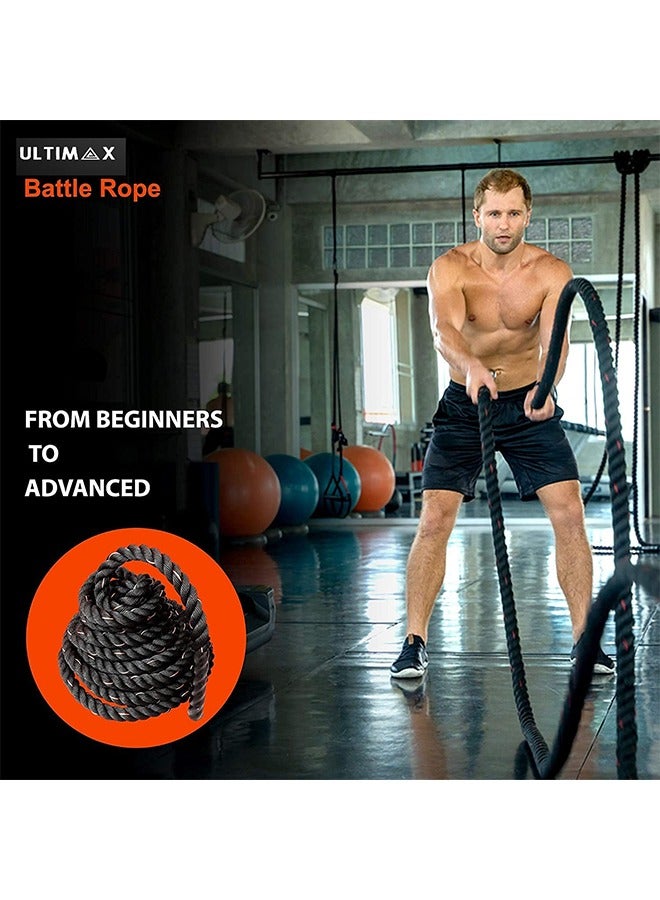 GROIC حبل قتال بطول 30 قدمًا لممارسة التمارين الرياضية، حبل تدريب قتالي شديد التحمل لتدريبات الصالة الرياضية المنزلية مع سوار المعصم الرياضي الواقي المصنوع من الفولاذ المقاوم للصدأ بطول 9 أمتار - Image 4