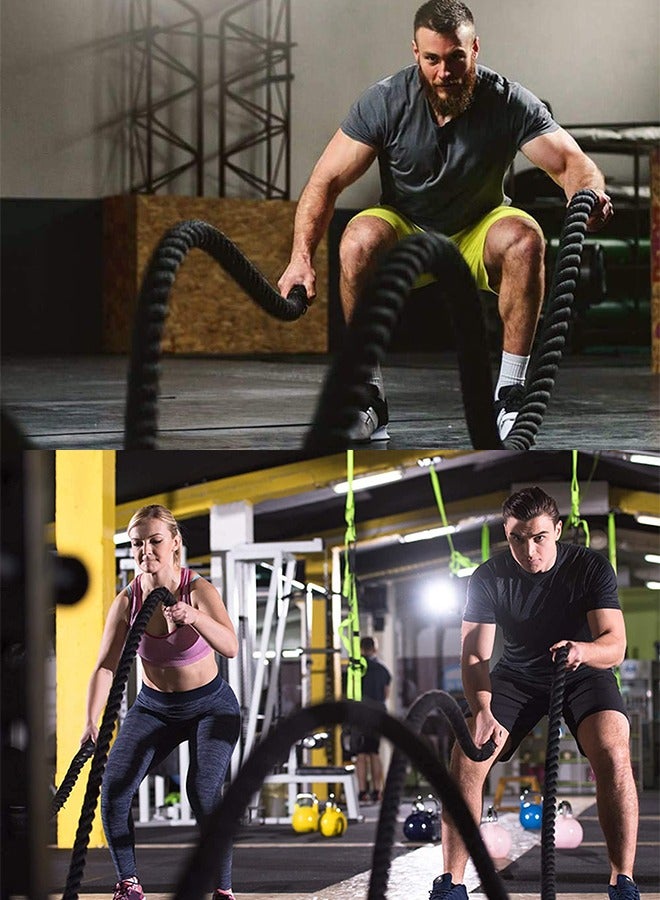 GROIC حبل قتال بطول 30 قدمًا لممارسة التمارين الرياضية، حبل تدريب قتالي شديد التحمل لتدريبات الصالة الرياضية المنزلية مع سوار المعصم الرياضي الواقي المصنوع من الفولاذ المقاوم للصدأ بطول 9 أمتار - Image 2