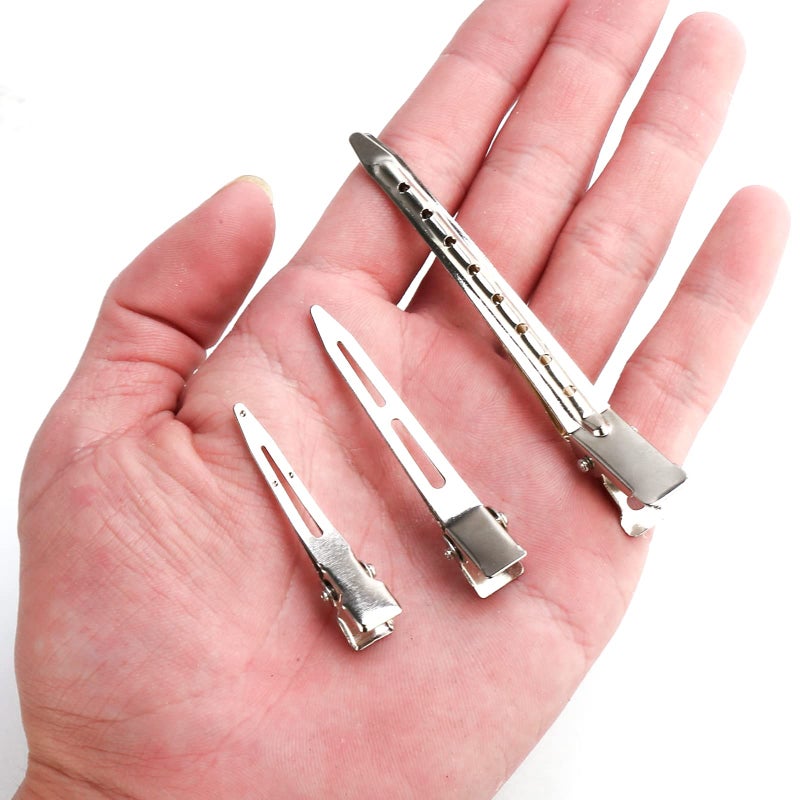PHSZZ 65Pcs Duck Billed Hair Clips for Styling Sectioning, Metal Silver Alligator Hair Clips for Women, 3 Sizes Long Hair Clip for Roller, Pin Curl Loc Clips for Retwist, Salon, Barber, Bows DIY - Image 3