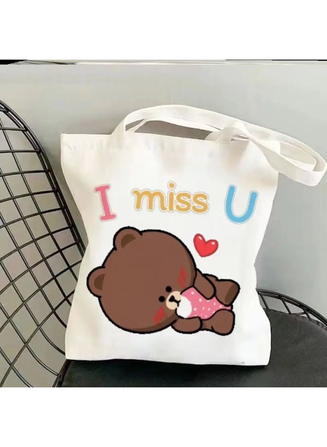 Lovable Bear Student Canvas Bag Ins Small Crowd Large Capacity High-value Out-of-home Shoulder Tutsbag Couples-Specifications:Standard-Color:6 Ordinary Models-*no Zipper*durable*/ - Image 1