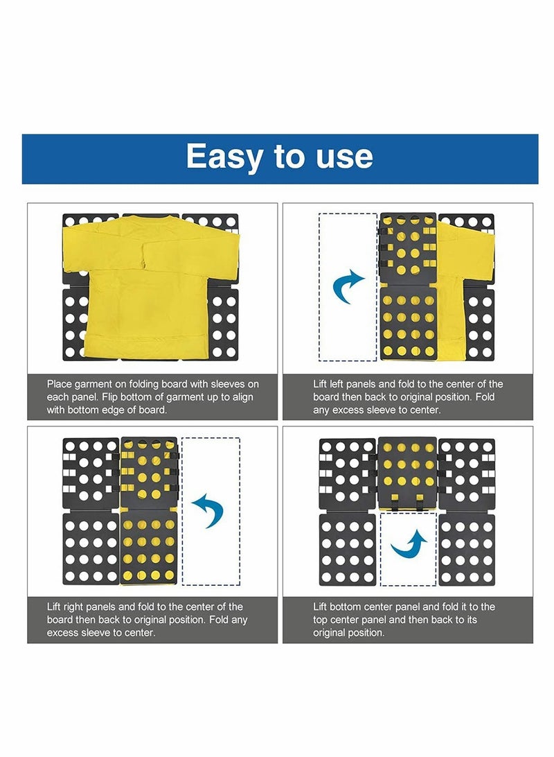 لوح طي القمصان القابل للتعديل، لوح طي القمصان، مجلد قمصان، مجلدات غسيل بلاستيكية متينة، ألواح قابلة للطي، قابلة للطي بشكل متين للأطفال والكبار لطي الملابس (صغير، أسود) - Image 3