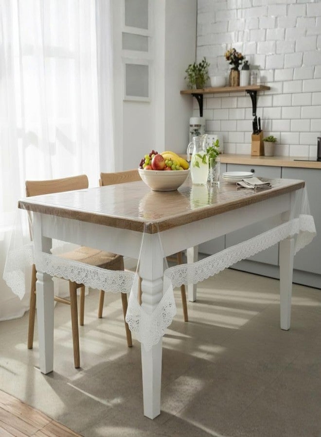 STITCHNEST PVC Transparent 4 Seater Dining Table Cover with White Lace, (40x60 Inches) - Image 2