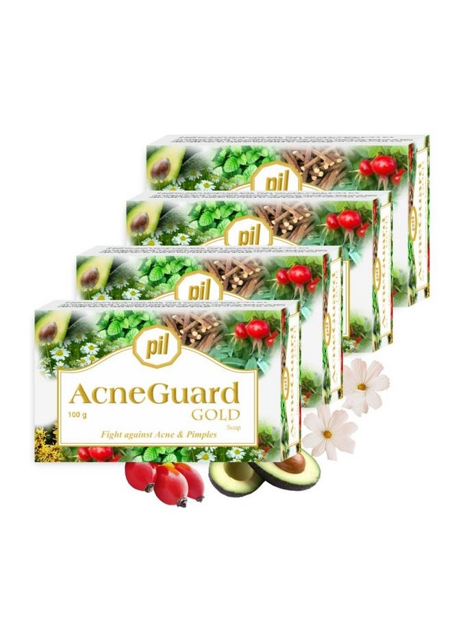 PIL Acneguard Gold Soap With Goodness Of Natural Ingredients Clears Pores Pimples Acne Black & Whiteheads For Face & Body Lightens Blemishes Trusted By Dermatologists (400G Pack Of 4)  - Image 1