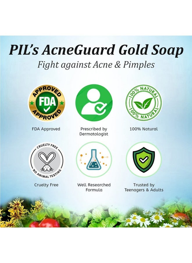 PIL Acneguard Gold Soap With Goodness Of Natural Ingredients Clears Pores Pimples Acne Black & Whiteheads For Face & Body Lightens Blemishes Trusted By Dermatologists (400G Pack Of 4)  - Image 5