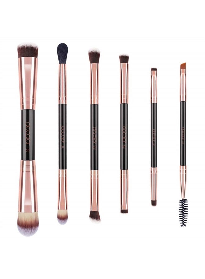 docolor Double Sided Makeup Brushes, Docolor 6Pcs Double Ended Eyeshadow Brush Set Professional Eye Makeup Brushes Set Foundation Eyeshadow Blending Eyebrow Travel Make Up Brushes Kits
