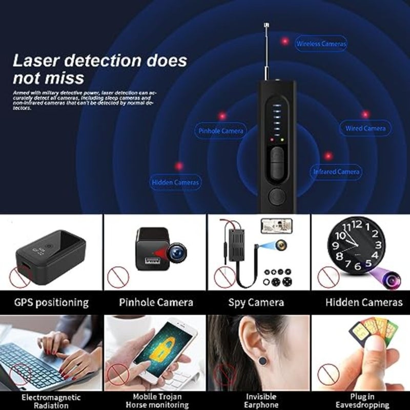 RF wireless signal scanner for hotels office home travel, aluminum alloy body, black, 5-level sensitivity detection - Image 3