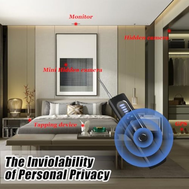 RF wireless signal scanner for hotels office home travel, aluminum alloy body, black, 5-level sensitivity detection - Image 5