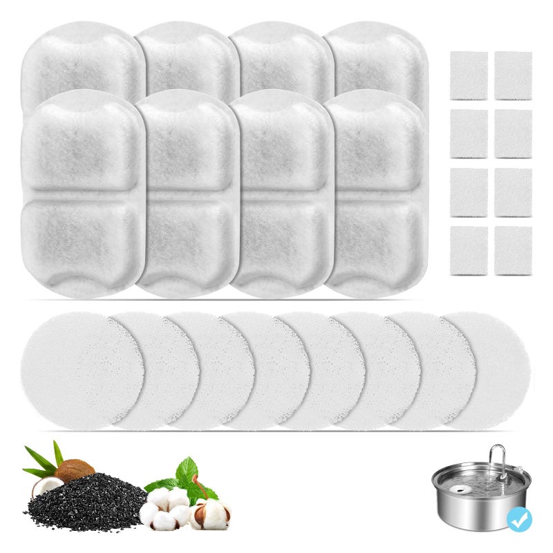 8 Set Dog Fountain Filter Replacement for 7L230oz18G Stainless Steel Dog Water Dispenser YOIHABV Cat Fountain Filters Triple Filtration Pet Water Filter Replacement Filters and Sponges