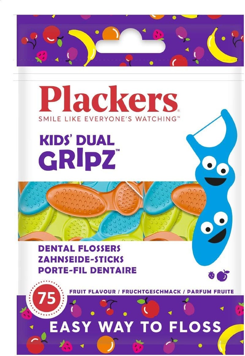 Plackers Kids Flossers Blue Yellow Orange Wild Fruit 75 Count - Image 1