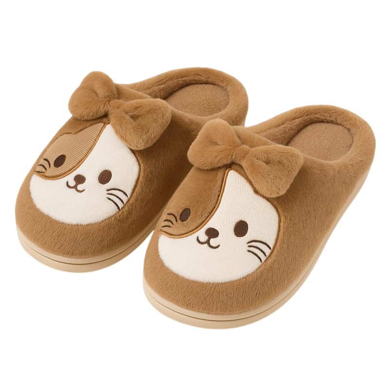 Krystle Unisex Cartoon Dog Plush Slippers for Men & Women – Winter Warm Indoor House Slippers with Soft Sole, Cute Animal Design (Green,10UK) - Image 4