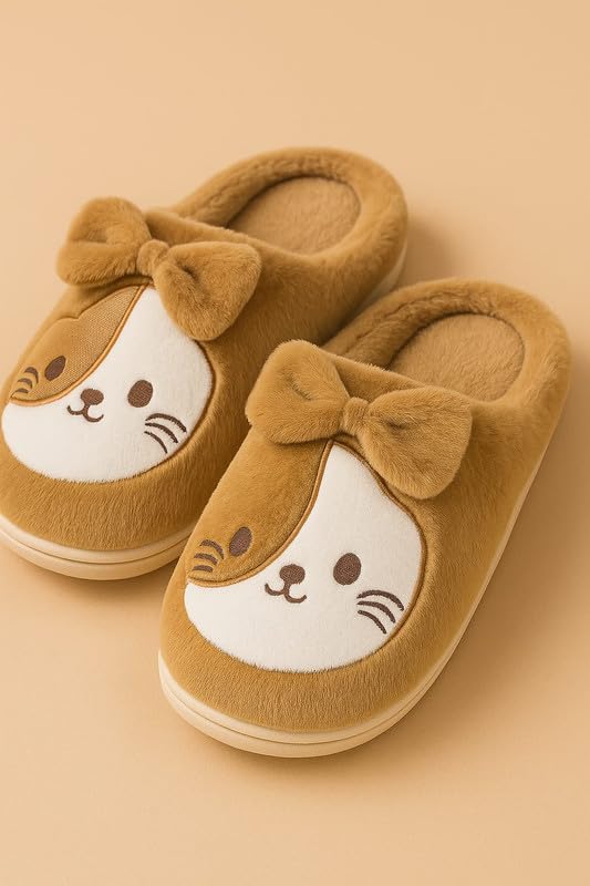 Krystle Unisex Cartoon Dog Plush Slippers for Men & Women – Winter Warm Indoor House Slippers with Soft Sole, Cute Animal Design (Green,10UK) - Image 2