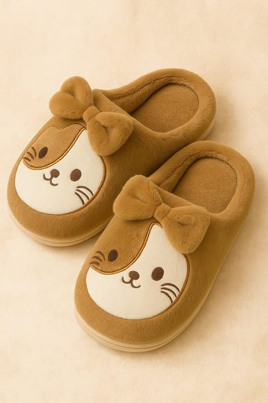 Krystle Unisex Cartoon Dog Plush Slippers for Men & Women – Winter Warm Indoor House Slippers with Soft Sole, Cute Animal Design (Green,10UK) - Image 3