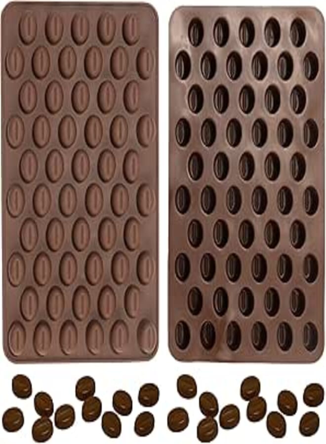 FVVMEED 2 Pieces Silicone Chocolate Molds, 55 Cavity Mini 3D Coffee Beans Sugar Candy Fondant Trays Pastry Bakeware Decoration Ice Cube Candy Butter Jello Making Homemade Mould Cakes Decor DIY Mold