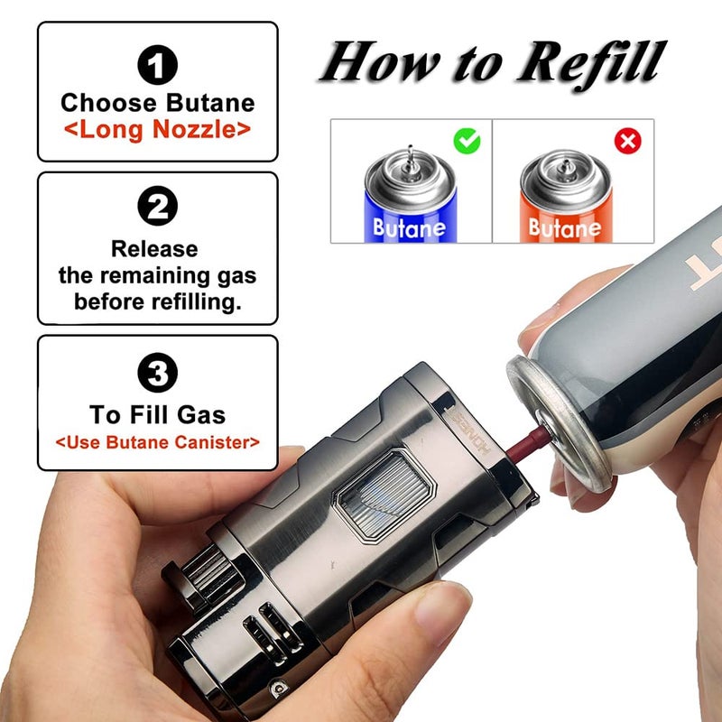 PROMISE Torch Lighter Triple Jet Flame Refillable Butane Cigar Lighter Windproof Lighter with Cigar Punch Rest Holder - Butane Not Included (Red Copper) - Image 3