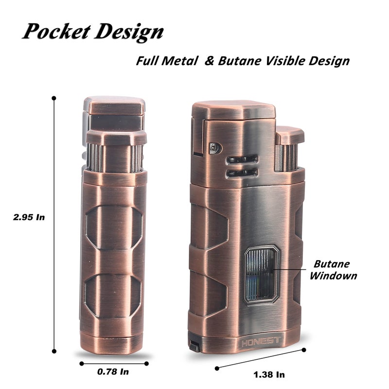 PROMISE Torch Lighter Triple Jet Flame Refillable Butane Cigar Lighter Windproof Lighter with Cigar Punch Rest Holder - Butane Not Included (Red Copper) - Image 2