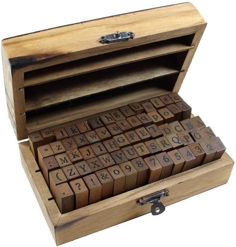 Lost Ocean Estone 70pcs/set Wooden Box multipurpose Number Alphabet Letter Wood Rubber Stamp New - Image 1