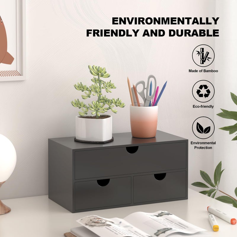 WISUCART Bamboo Desk Organizer with Drawers Desktop Storage Drawers for Bills Office Supplies Kitchen Utensils Organizing Tool for Home Classroom Organization No Assembly (Black) - Image 2