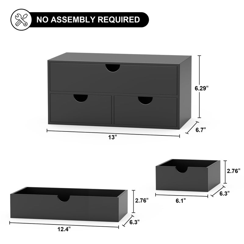 WISUCART Bamboo Desk Organizer with Drawers Desktop Storage Drawers for Bills Office Supplies Kitchen Utensils Organizing Tool for Home Classroom Organization No Assembly (Black) - Image 4