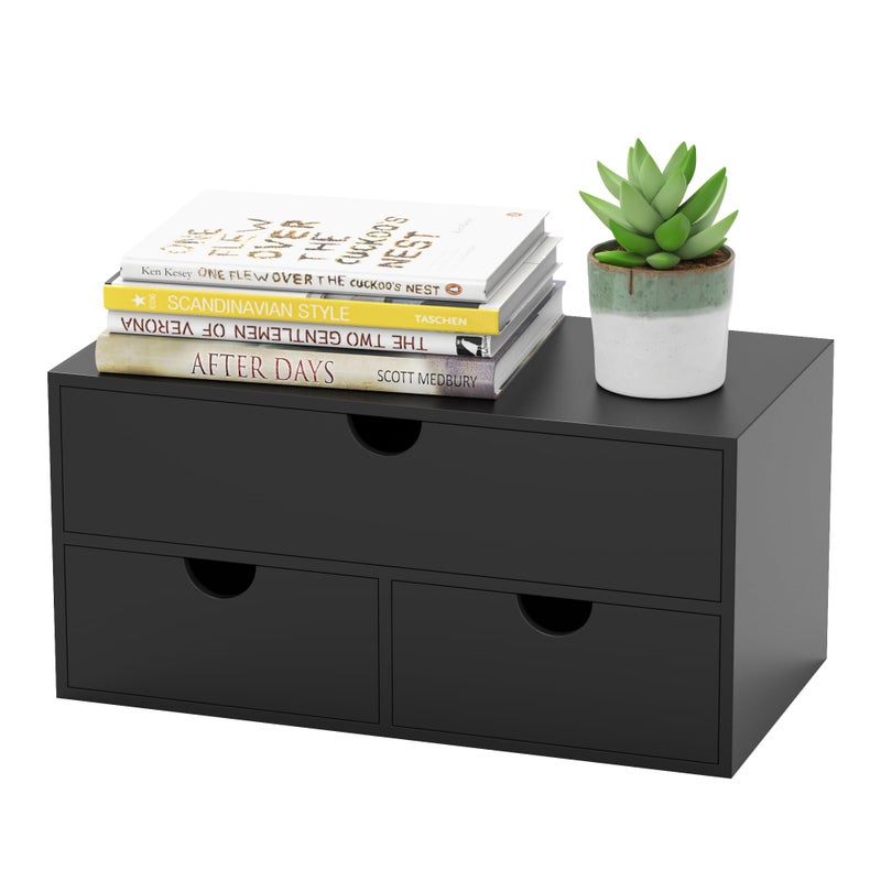 WISUCART Bamboo Desk Organizer with Drawers Desktop Storage Drawers for Bills Office Supplies Kitchen Utensils Organizing Tool for Home Classroom Organization No Assembly (Black) - Image 1
