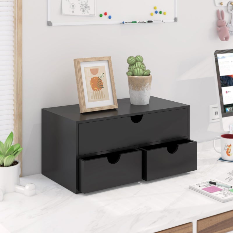 WISUCART Bamboo Desk Organizer with Drawers Desktop Storage Drawers for Bills Office Supplies Kitchen Utensils Organizing Tool for Home Classroom Organization No Assembly (Black) - Image 5