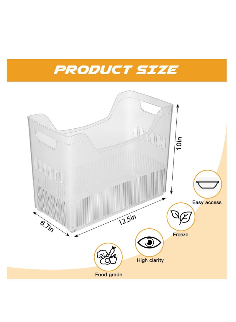 SOLARAE 2 Pcs Freezer Organizer Bins, With Wheel Plastic Organizer Bins Tall Narrow Kitchen Organization Pantry Organizer Snack Storage Containers fit for Office Refrigerator (10 x 13.3 x 6.7 Inch) - Image 3