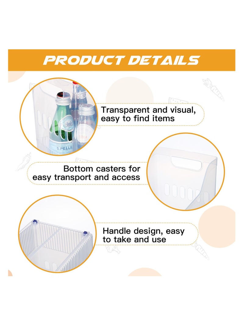 SOLARAE 2 Pcs Freezer Organizer Bins, With Wheel Plastic Organizer Bins Tall Narrow Kitchen Organization Pantry Organizer Snack Storage Containers fit for Office Refrigerator (10 x 13.3 x 6.7 Inch) - Image 5