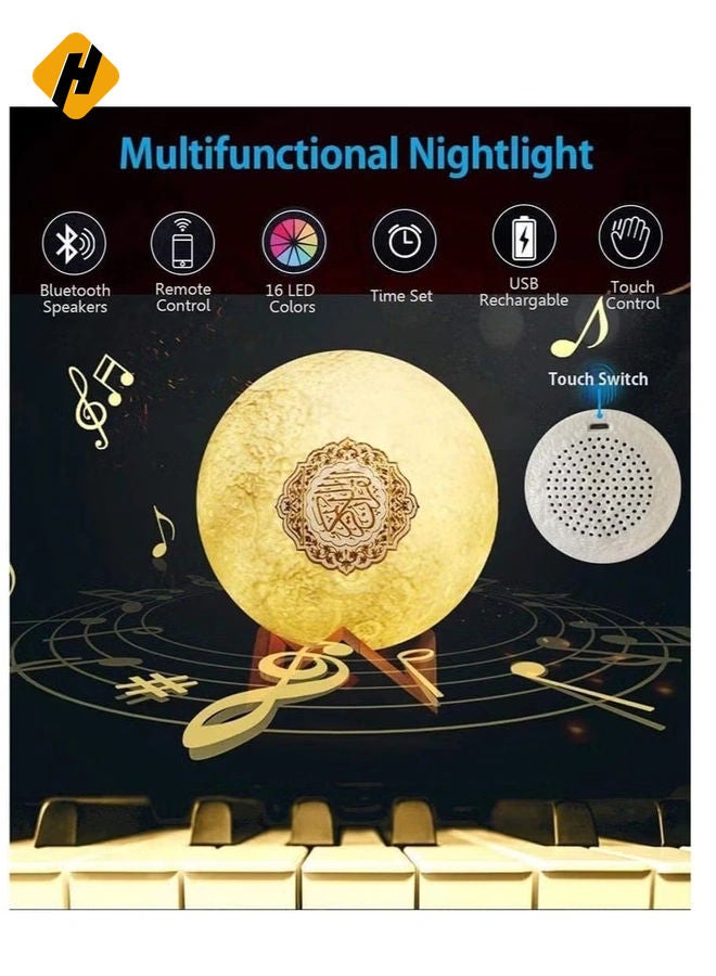 HuHa Speakers Portable Bluetooth Speakers with Remote, 16 Colors 3D Print Moon Lamp, Touch Control Night Light, Quran Recitations and Song, FM Broadcast  - Image 3