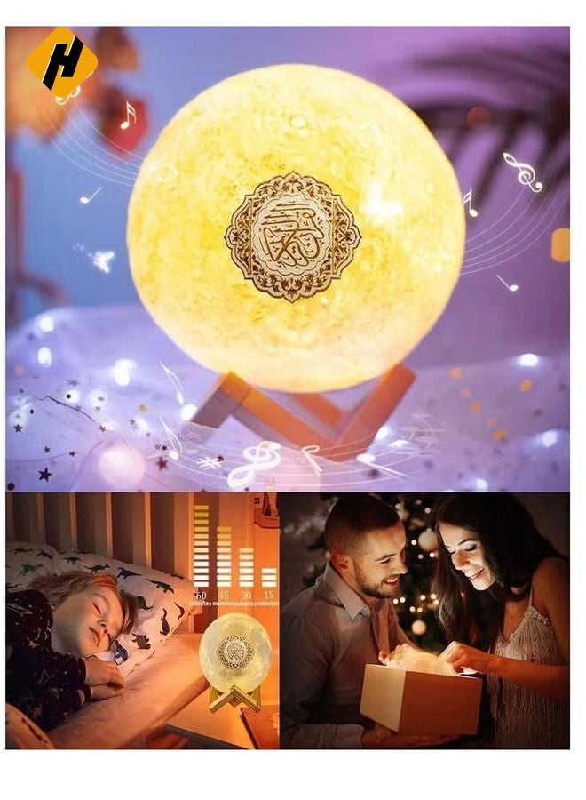 HuHa Speakers Portable Bluetooth Speakers with Remote, 16 Colors 3D Print Moon Lamp, Touch Control Night Light, Quran Recitations and Song, FM Broadcast  - Image 4