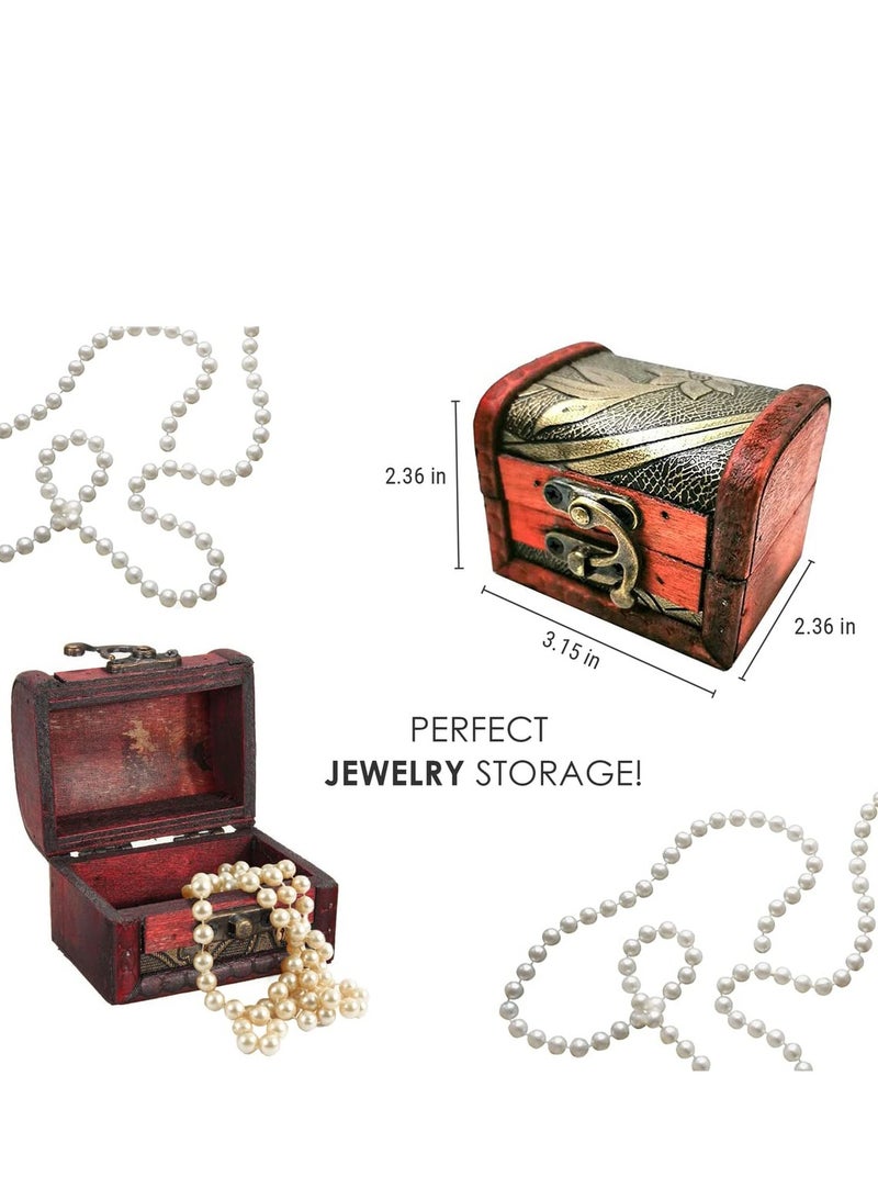 KASTWAVE Vintage Small Jewelry Boxes, 5 Piece Set of Small Treasure Boxes Antique Design Wooden Storage Boxes with Metal Locks Treasure Organizer Gift Box Hinges and Latches for Crafts(Different Patterns) - Image 4
