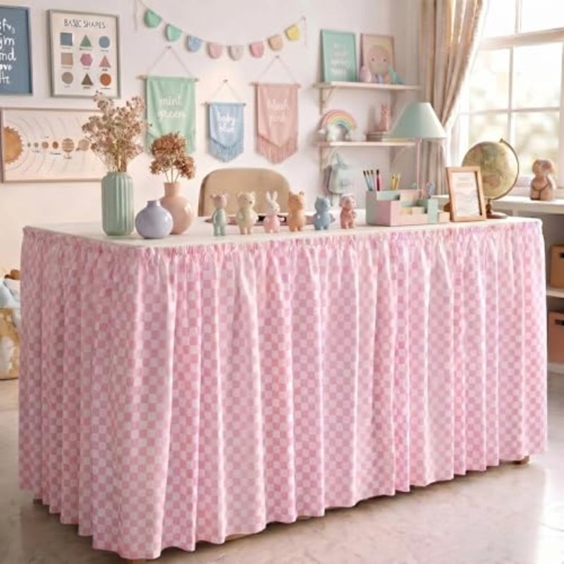 Teacher Desk Skirts 6 Feet Table Skirt Ruffled Table Skirt Back to School Supplies for Classroom Teacher Office Desk Decor - Image 1