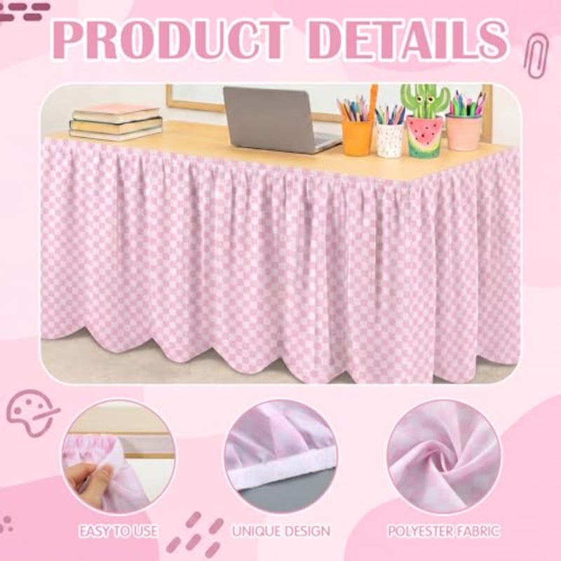 Teacher Desk Skirts 6 Feet Table Skirt Ruffled Table Skirt Back to School Supplies for Classroom Teacher Office Desk Decor - Image 3
