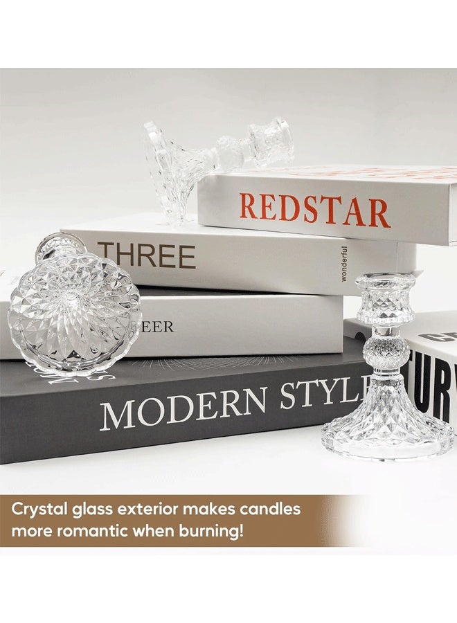 XiuWoo Set of 2/4/6 Glass Candlestick Holder,Striped Taper Candle Holders,Candle Stand for Table Centerpieces, Home Decor,Weddings,Festival and Parties (Clear Dimond Pattern) - Image 4