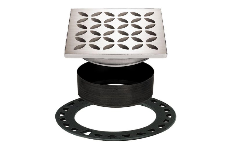 Schluter KerdiDrain Grate Kit with Integrated Slope Bonding Flange  Ideal for Bathroom or Wet Rooms  4 Brushed Stainless Steel Floral Adjustable  KDIF4GRKEBD5