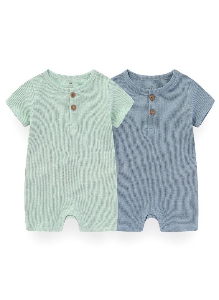 RedMapleTEK - 2-piece set of pure cotton jumpsuits for infants and young children, short-sleeved crawling clothes - Image 1