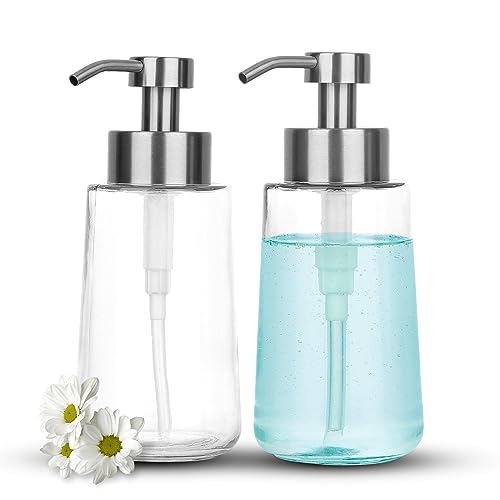 Doiliese Soap Dispenser Glass Hand Soap Dispenser with Rust Proof Pump 17oz Liquid Soap Container with Waterproof Labels Dish  Hand Soap Pump for Bathroom Kitchen Brushed Nickel Pack of 2