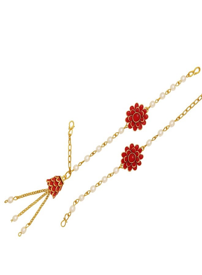 Piepot Rakhi Set for Brother | Rakhi with Gift German Silver Bowl Set, Roli Chawal & Best Wishes Card | Rakhshabandhan (Red Gold Lumba & Silver Bowl Set - 3) - Image 2