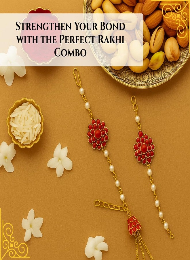 Piepot Rakhi Set for Brother | Rakhi with Gift German Silver Bowl Set, Roli Chawal & Best Wishes Card | Rakhshabandhan (Red Gold Lumba & Silver Bowl Set - 3) - Image 4