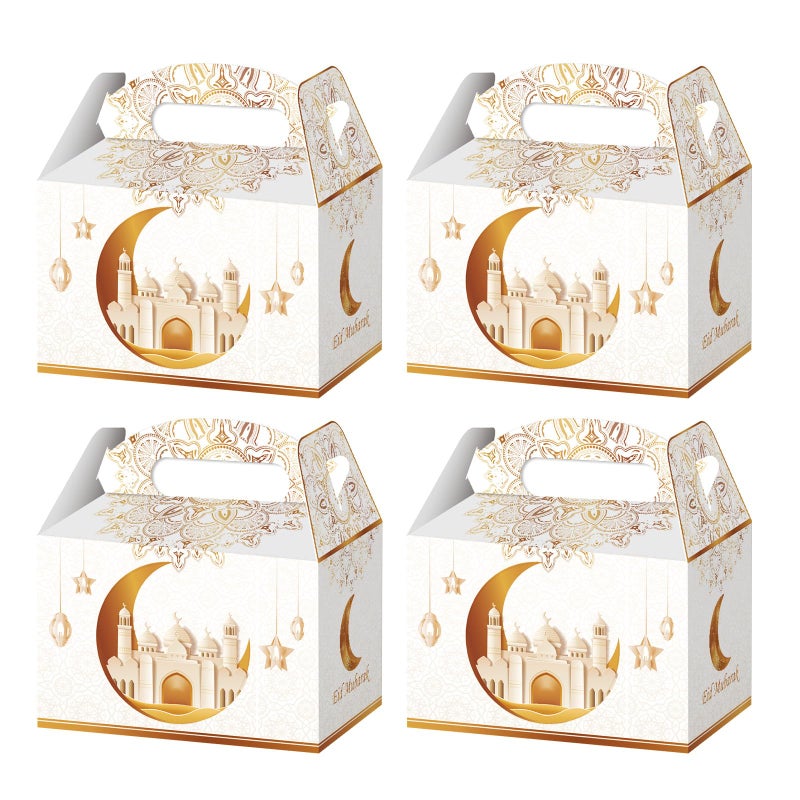 WEEPA 12 Pcs Ramadhan Eid Treat Box Eid Mubarak Gift Boxes Golden Moon Paper Box with Handle for Eid Party Decoration - Image 1