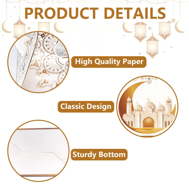 WEEPA 12 Pcs Ramadhan Eid Treat Box Eid Mubarak Gift Boxes Golden Moon Paper Box with Handle for Eid Party Decoration - Image 2