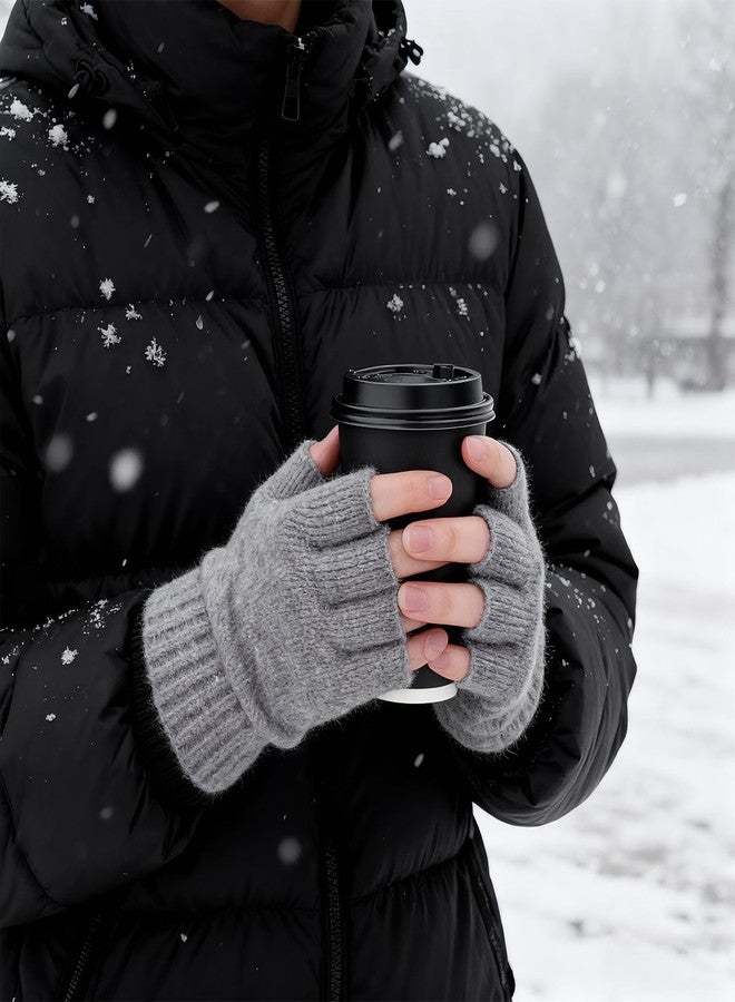 cnomg 2 Pairs Fingerless Gloves for Women Men Half Finger Winter Knitted Gloves for Typing Driving Biking Working Running - Image 4