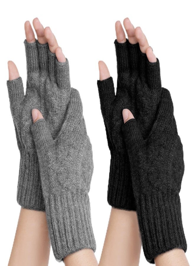 cnomg 2 Pairs Fingerless Gloves for Women Men Half Finger Winter Knitted Gloves for Typing Driving Biking Working Running - Image 1