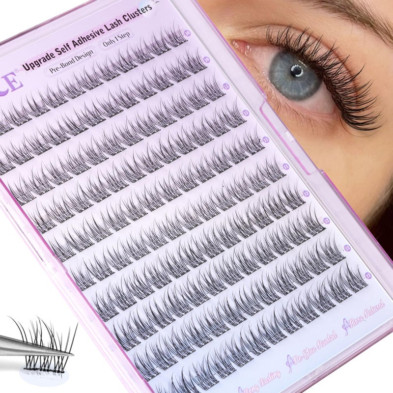 ALICE Self Adhesive Eyelashes Natural Self Adhesive Lash Clusters No Glue Needed Wispy Reusable Press on Lashes Pre-Glue 10-12mm 120pcs DIY Eyelash Extensions - Image 1
