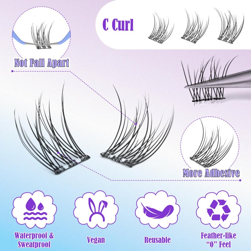 ALICE Self Adhesive Eyelashes Natural Self Adhesive Lash Clusters No Glue Needed Wispy Reusable Press on Lashes Pre-Glue 10-12mm 120pcs DIY Eyelash Extensions - Image 3