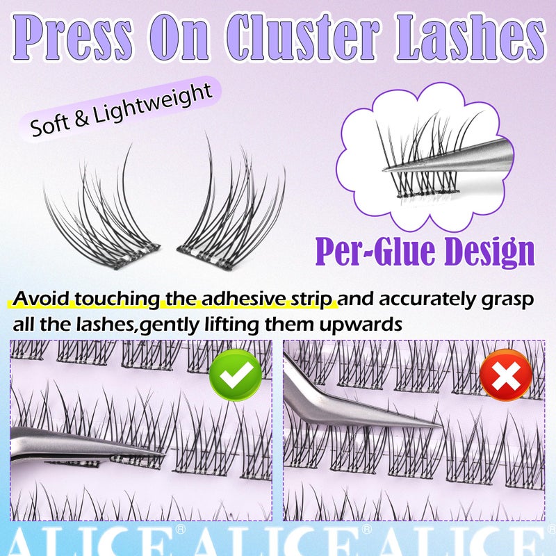 ALICE Self Adhesive Eyelashes Natural Self Adhesive Lash Clusters No Glue Needed Wispy Reusable Press on Lashes Pre-Glue 10-12mm 120pcs DIY Eyelash Extensions - Image 4
