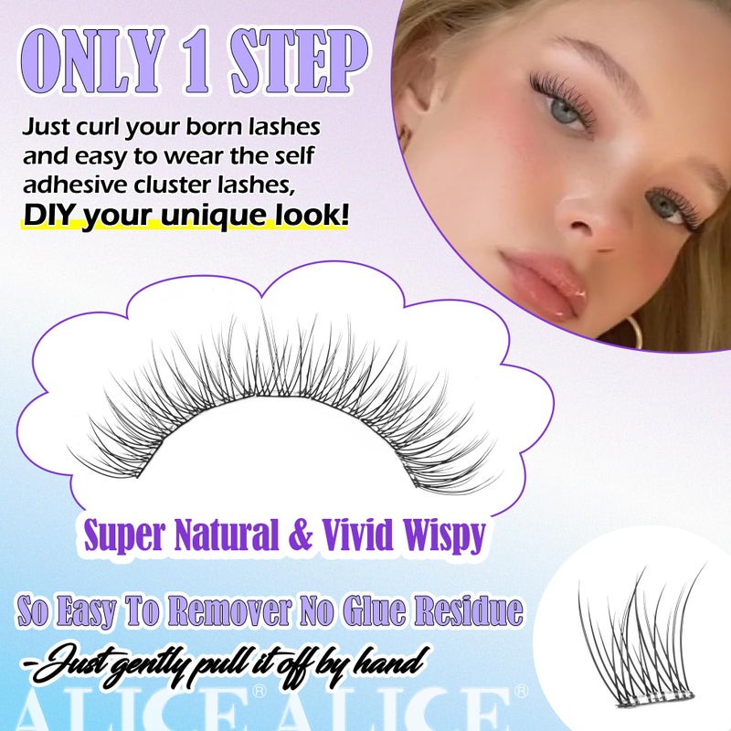 ALICE Self Adhesive Eyelashes Natural Self Adhesive Lash Clusters No Glue Needed Wispy Reusable Press on Lashes Pre-Glue 10-12mm 120pcs DIY Eyelash Extensions - Image 5