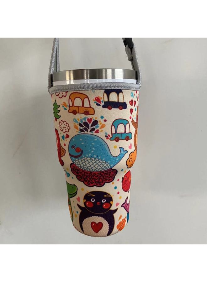 Factory Wholesale Cartoon Ice Cream Cup 30Oz Car Cup Vacuum Cup Cover Portable Drop-resistant Handbag Diving Material Cup Cover-Color:Whale-Capacity:900ml(30oz Ice Cream)  - Image 1